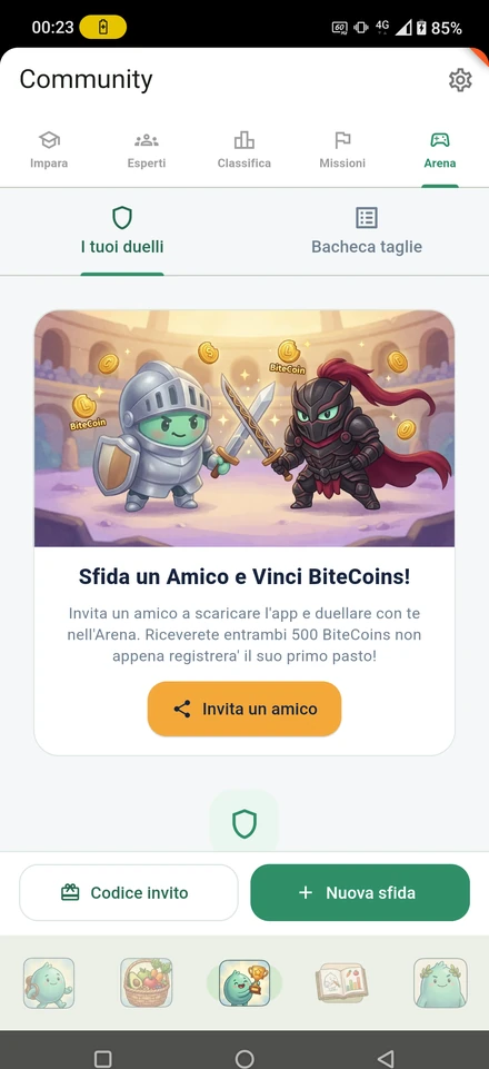 Arena di NUTRIMI: duelli con un amico e ricompensa in BiteCoins per entrambi