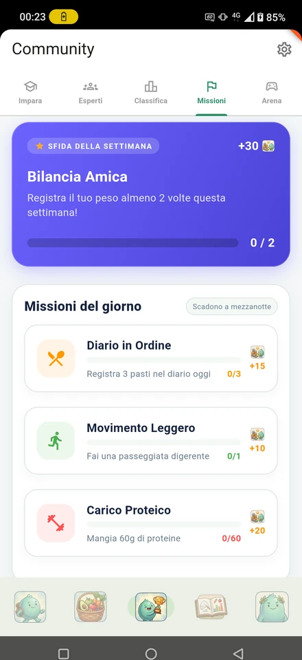 Missioni del giorno e sfida della settimana, ognuna con la sua ricompensa in monete