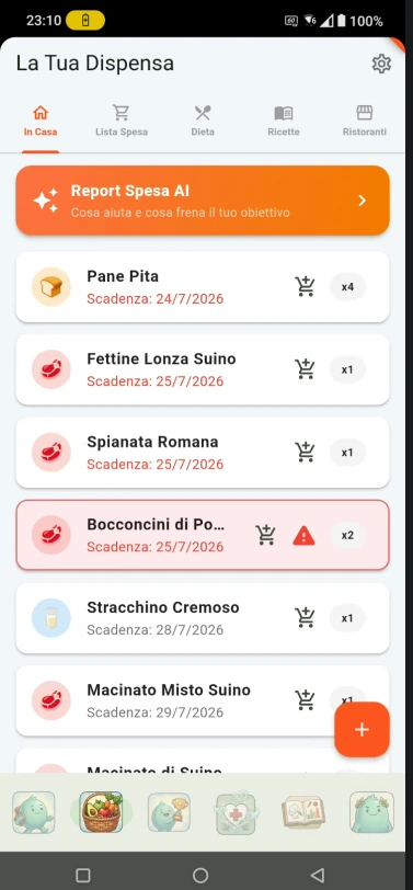 Dispensa NUTRIMI con le date di scadenza dei prodotti